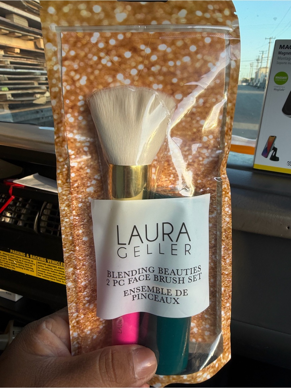 Laura Geller Pink & Teal 2-Piece Face Brush Set